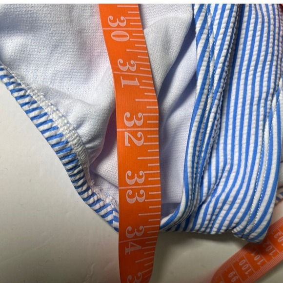 Time and Tru Plus 3X Blue Striped One Piece Swimsuit Ruffle V Neck 24W 26W - Picture 11 of 16